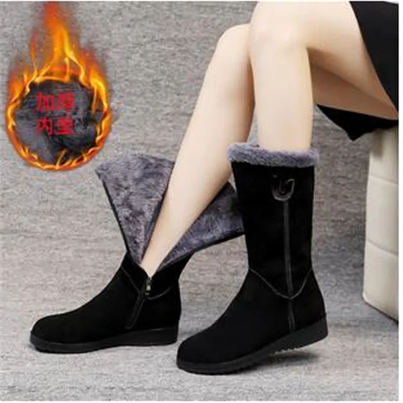 

Warm Chelsea High Fur Boots Women 2022 Winter Shoes for Women Chunky Mid-calf Plush Snow Flat Boots ZIP Fashion Botas De Mujer