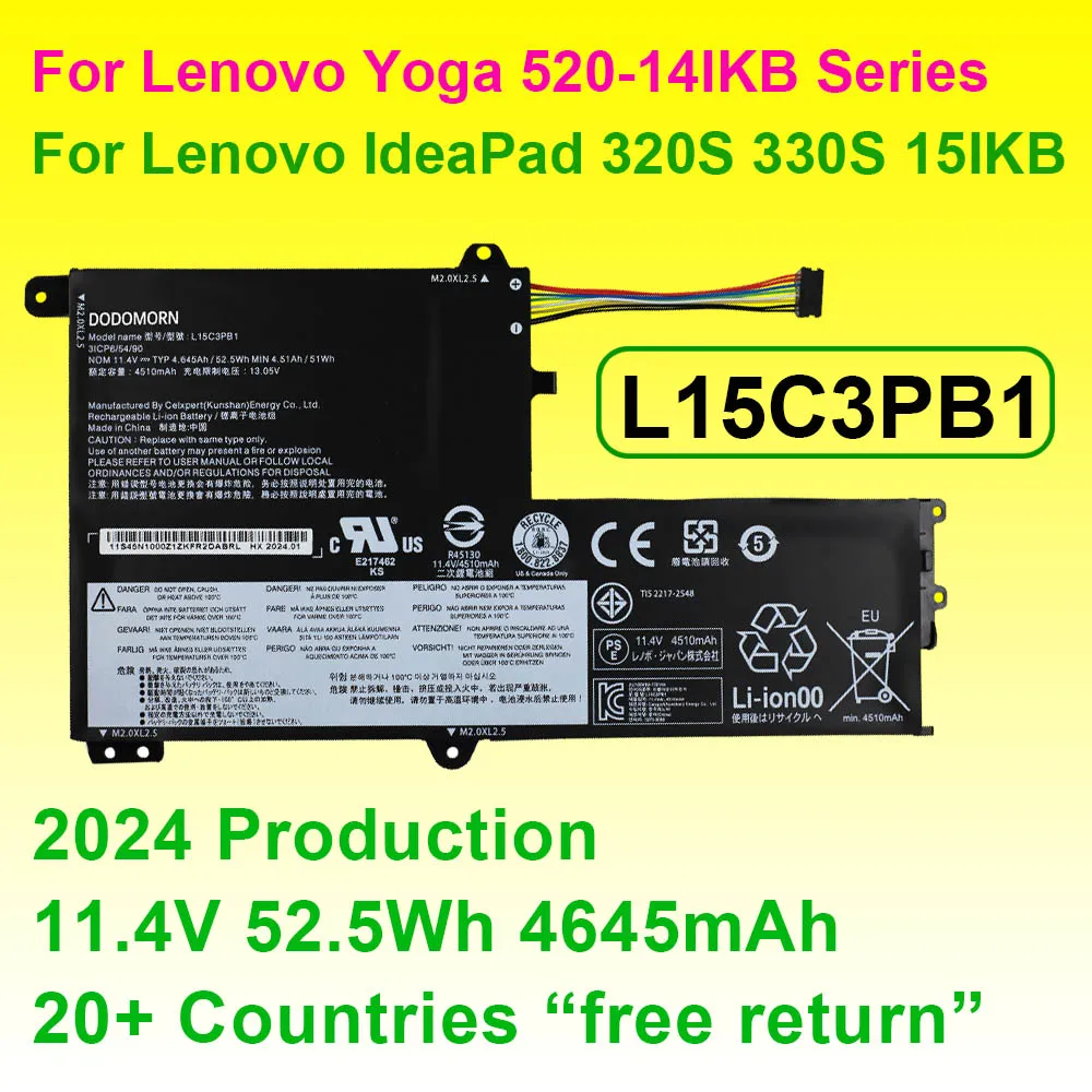 L15C3PB1 For Lenovo IdeaPad 330S-14IKB 330S-15IKB 330S-15ARR Yoga 520 L15L3PB0 L15L3PB1 Laptop Battery 11.4V 52.5Wh 4645mAh
L15C3PB1 For Lenovo IdeaPad 330S-14IKB 330S-15IKB 330S-15ARR Yoga 520 L15L3PB0 L15L3PB1 Laptop Battery 11.4V 52.5Wh 4645mAh