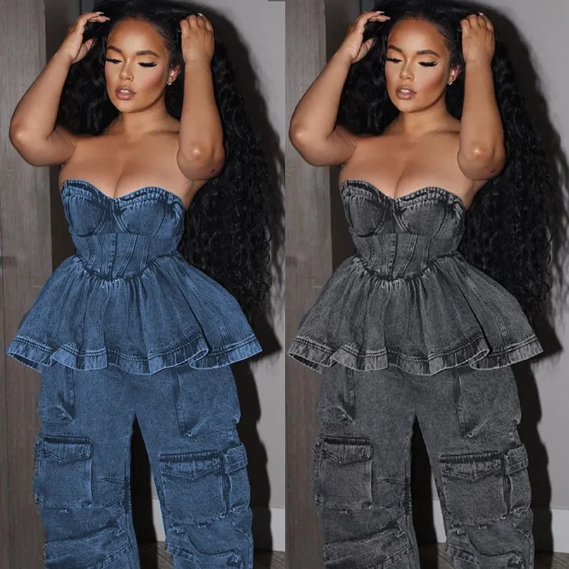 Модные джинсовые топы с оборками, джинсовая эластичная мини-юбка, женская одежда без бретелек, осенне-зимние футболки, футболки, сексуальная уличная блузка
Модные джинсовые топы с оборками, джинсовая эластичная мини-юбка, женская одежда без бретелек, осенне-зимние футболки, футболки, сексуальная уличная блузка