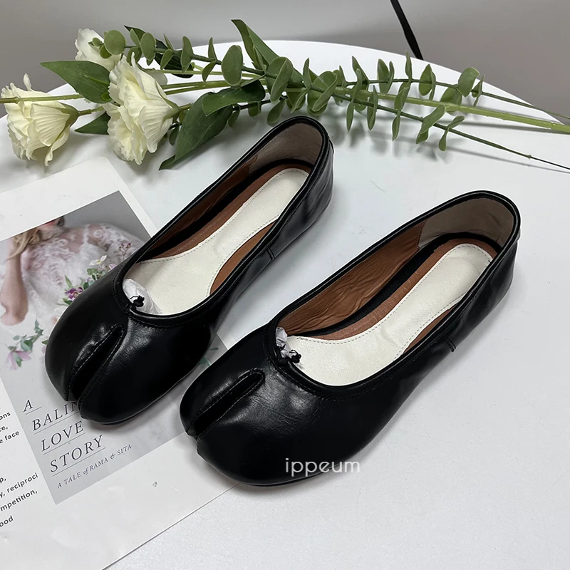 

IPPEUM Black Ballets Flats Split Toe Shoes Women Mary Janes Plus Size 44 Dress Loafers Ballerina Zapato Mujer