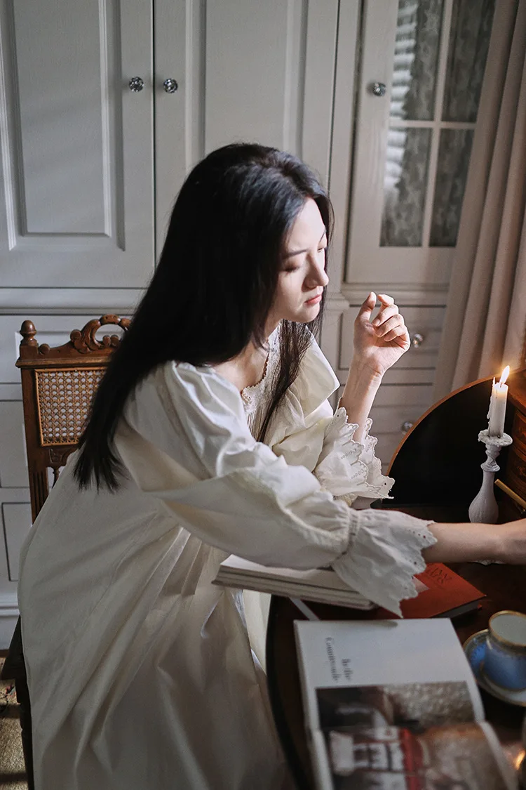 Vintage Soft Cotton Beige Long Nightgowns For Women Long Sleeve Elegant Nightshirts Comfortable Loose Sweet Night Dress 6 Sa754fc7d6c8946ab82d7eecdcfde8a76r