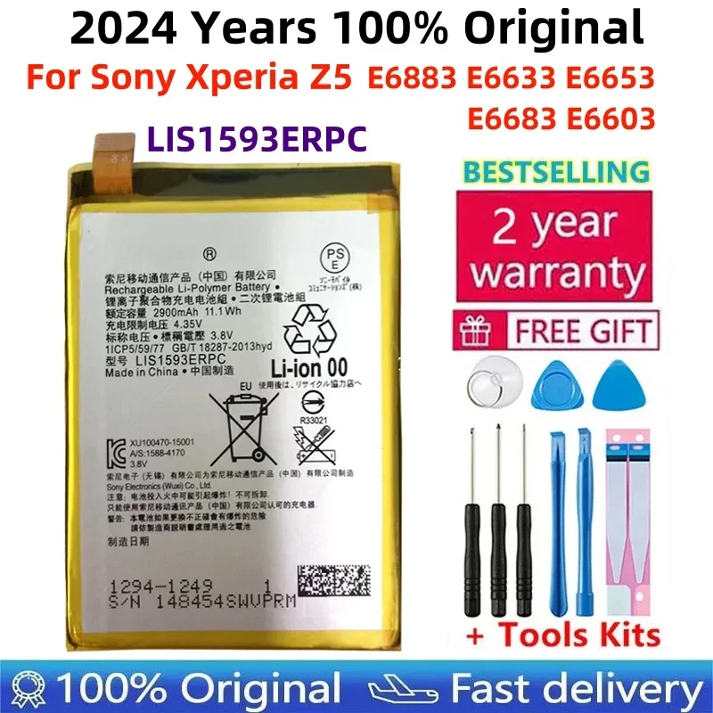

100% Genuine LIS1593ERPC For Sony Xperia Z5 E6883 E6633 E6653 E6683 E6603 Phone High Quality Battery 2900mAh+Tools Free