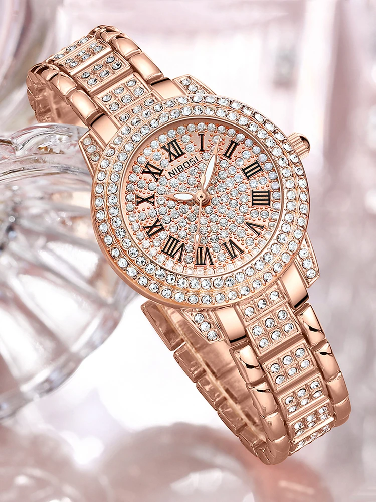 

NIBOSI Fashion Shiny Diamond Quartz Watch Ladies Luxury Brand Casual Women Rose Gold Bracelet Crystal Watches Relogio Feminino