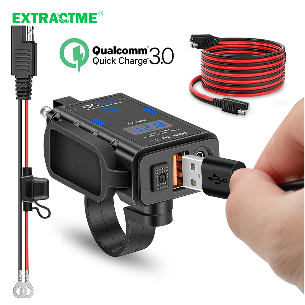 

Extractme 6.8A Motorcycle USB Charger Waterproof QC3.0 Quick Charge Type C PD 12V Adapter Socket with Switch Motorbike Accessory