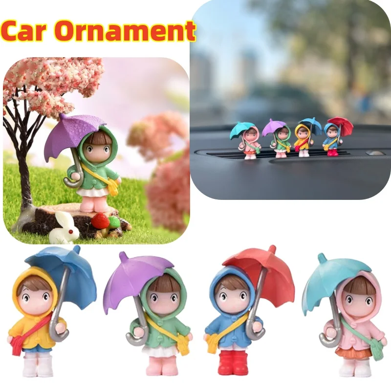 

1/4pcs Cute Umbrella Couple Car Interior Decor Auto Rearview Mirror Dashboard Ornaments Girl Doll Action Figures Car Accessories