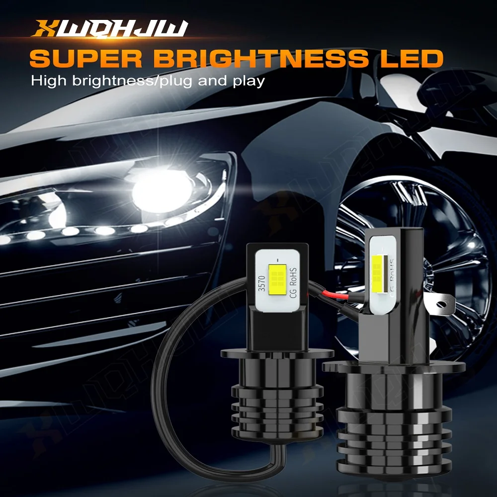 

XWQHJW 2PCS Car lights 200501-H3 Super Bright LED Headlights High Low Beam Fog Light Bulb White 6000K Minisize Car accsesories