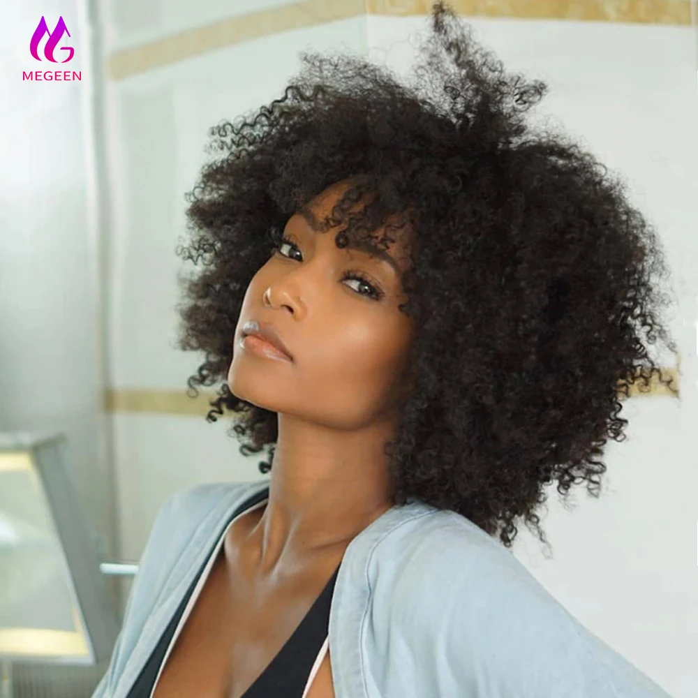 

Mongolian 10 Inch Short Afro Kinky Curly Wig For Woman 100% Human Hair Wigs 180% Density Pixie Curl Afro Wig Afro Curly Wigs