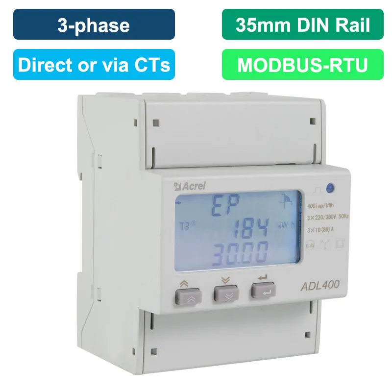 

Acrel RS485 Modbus-RTU Din Rail Three 3 Phase Digital 230V Bidirectional Energy Power Meter ADL400 for PV Solar/EV Charger