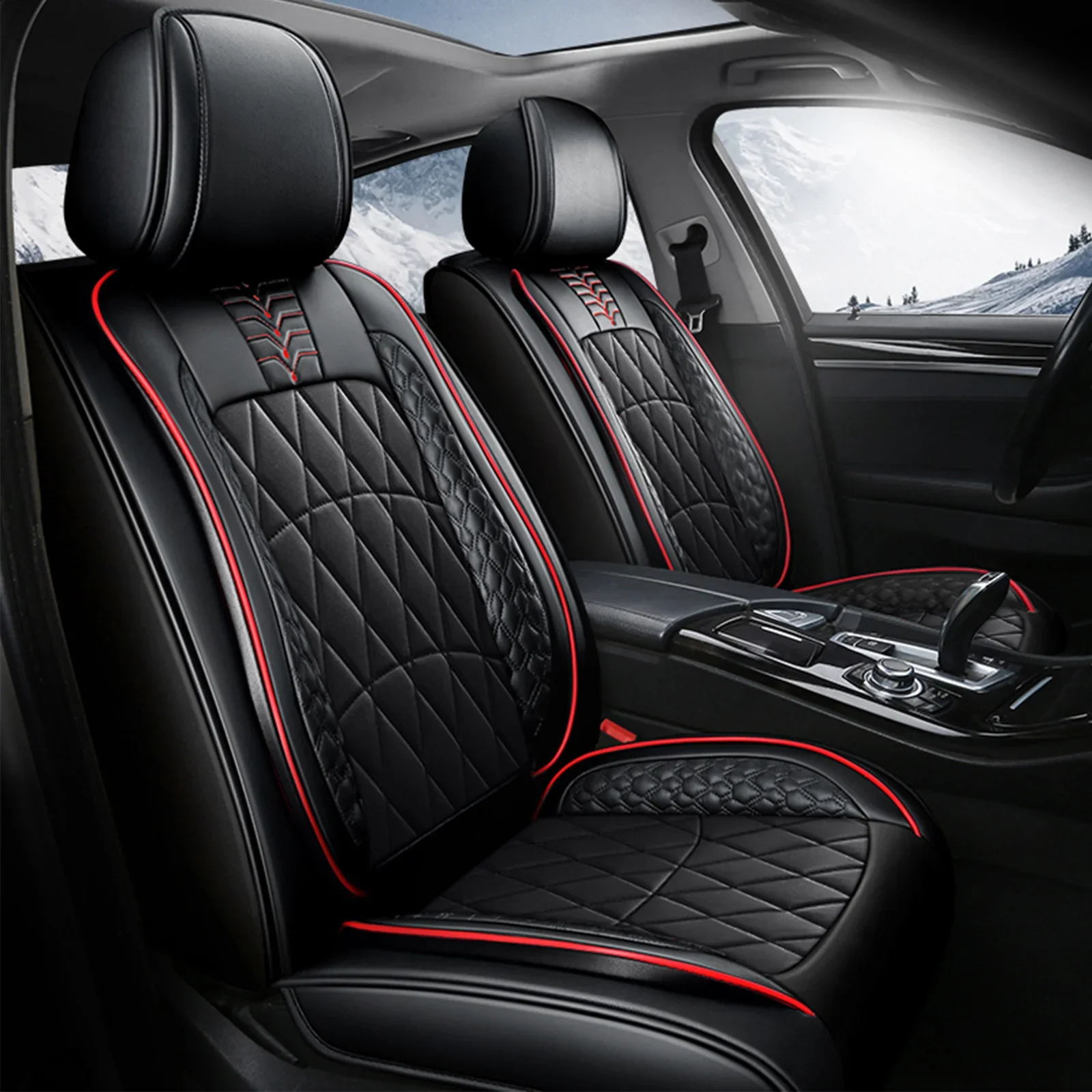 

Breathable Waterproof Adjustable PU Leatherette 5 Seat Car Seat Cover, Full Surrounded Rear Bench Pad Protector Cushion