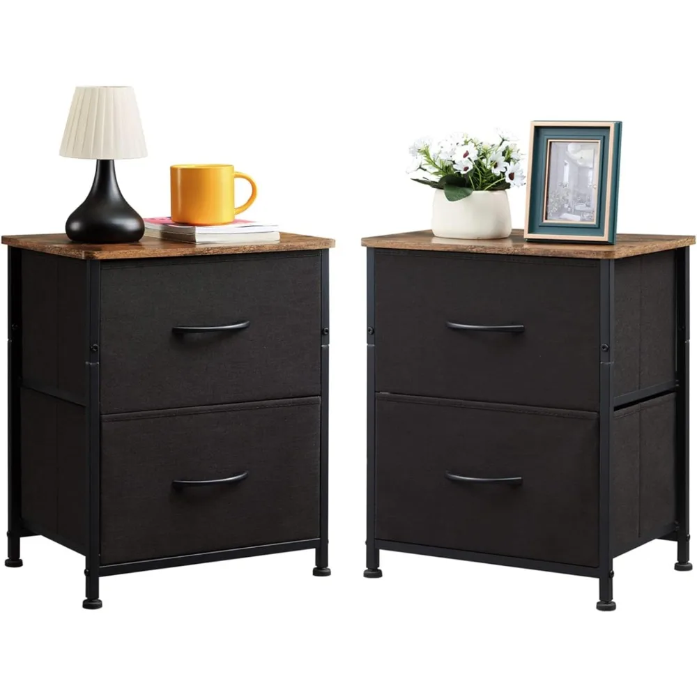 

Somdot Nightstand Set of 2, Small Dresser for Bedroom with 2 Drawers, Bedside Table Night Stand End Table with Fabric Bins