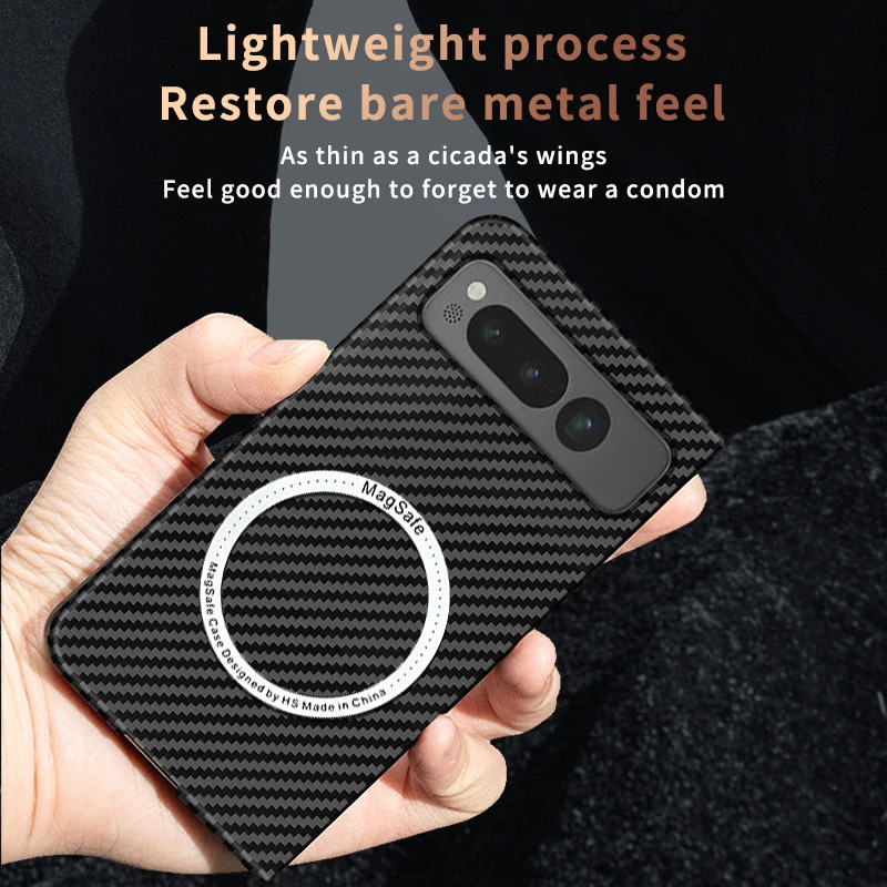 

For Google Pixel Fold Case Magsafe Carbon Fiber Texture Wireless Charging Magnetic Ultra Thin Hard Cover Protection Accessories