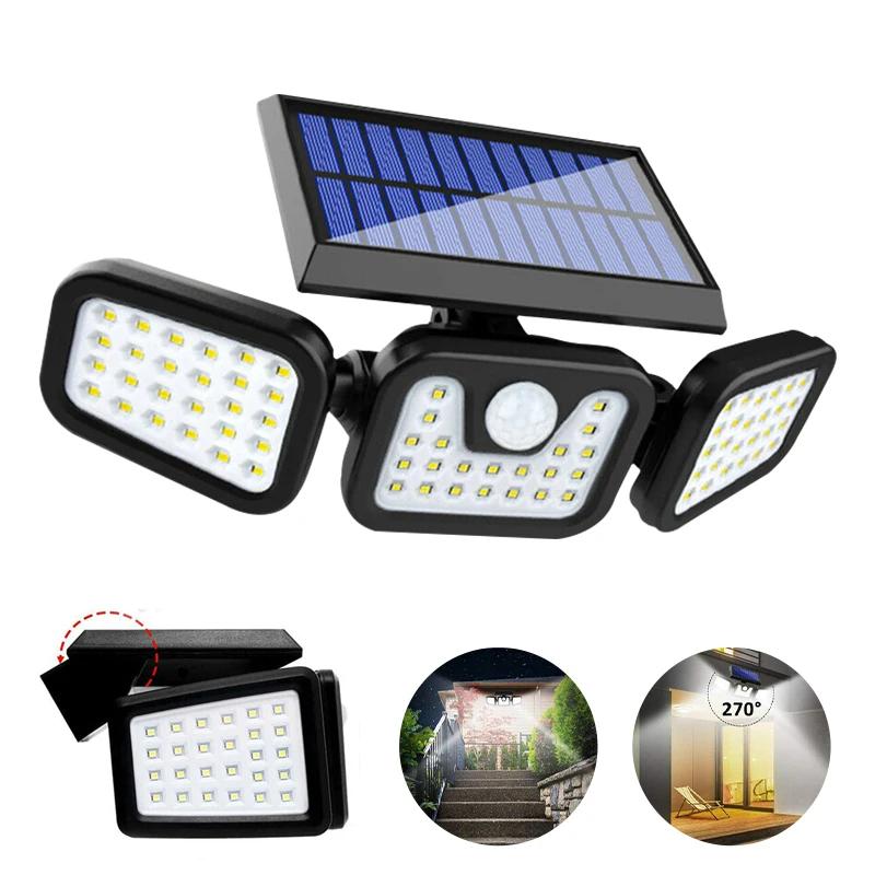 

74 LEDs 3 Head Motion Sensor Solar LED Light Outdoor 3 Modes Waterproof Solar Illumination Wall Lamp Courtyard Road Lighting