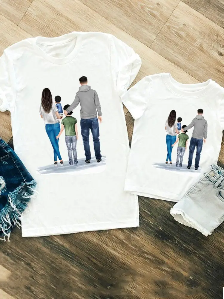 

90s Cute Lovely Style Dad Family Matching Outfits Tee T-shirt Women Girls Boys Kid Child Summer Mom Mama Tshirt Clothes Clothing
