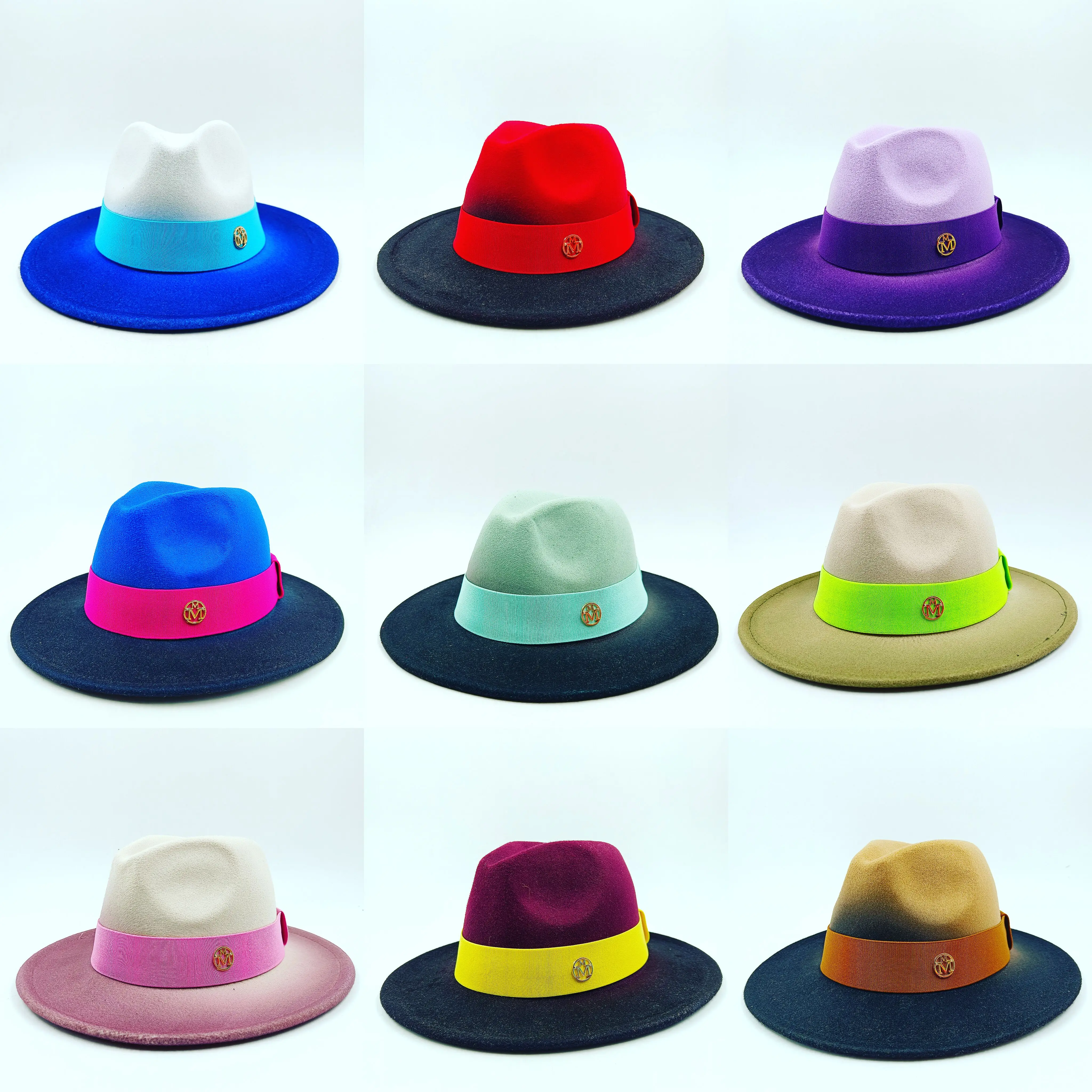 

ombre fedora hats unisex wide brim wool felt jazz top hat autumn winter women hat tie-dye hat ladies elegant men hat