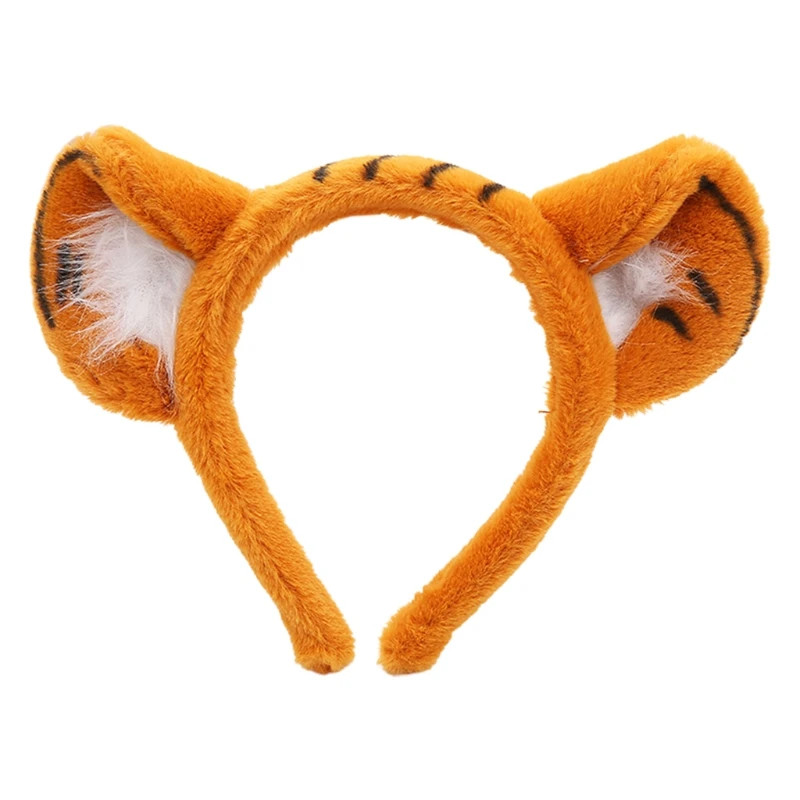 

652F Soft Headband with Tiger Ears Plush Animal Hair Hoop for Washing Face Fluffy Cosplay Cartoon Theme Party Costume