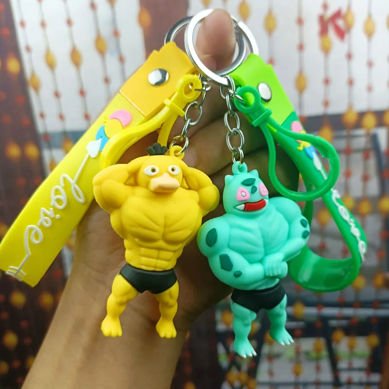 

Pokemon Anime Figures Pikachu Psyduck Funny Fitness Muscle Keychain Cute Cartoon Squirtle Charmander Backpack Pendant Kids Gift