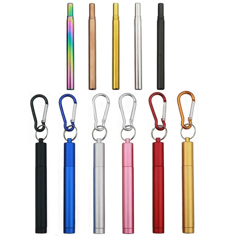 

304 Stainless Steel Metal Straw Reusable Telescopic Straw with Cleaning Brush Carry Case Collapsible Portable Drinking Straw Set