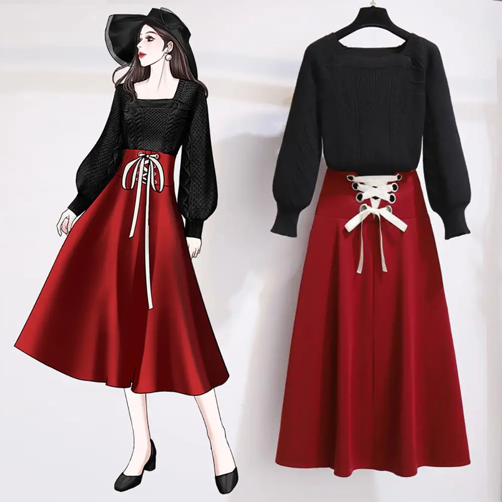 2022 Autumn Winter Women's Clothing Basic Joker Black Sweater Slim Bandage A-Line Skirts 2 Pcs Dress Set Lady Graceful Outfits
2022 Autumn Winter Women's Clothing Basic Joker Black Sweater Slim Bandage A-Line Skirts 2 Pcs Dress Set Lady Graceful Outfits