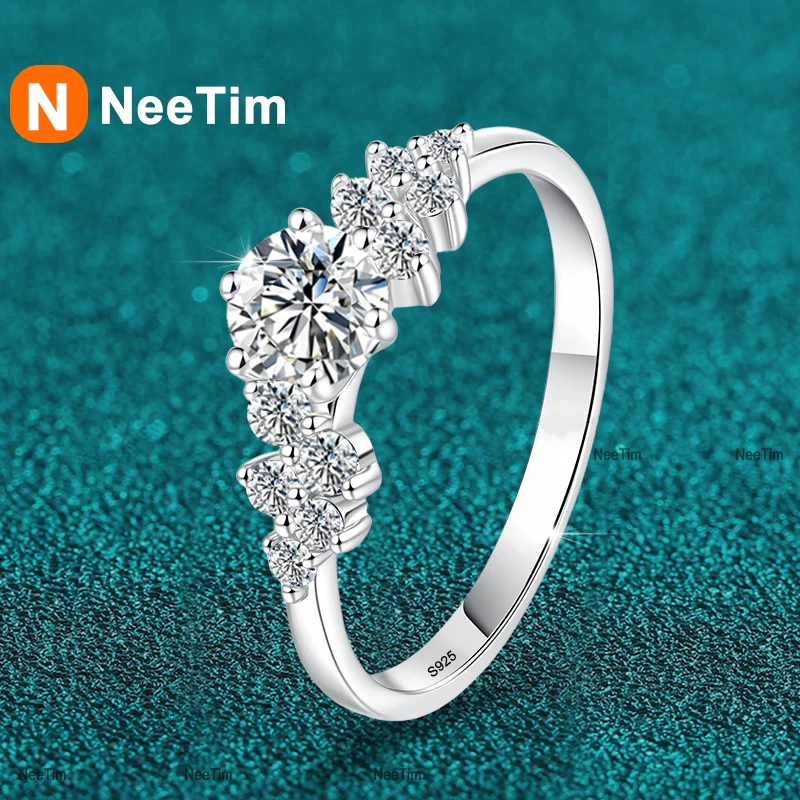 NeeTim 0.5ct 5mm Moissanite Ring for Women 925 Sterling Silver with White Gold Plated Lab Diamond Wedding Gemstone Bride Rings 1 Sa76c05d4c86742fba78db0a73d88019fy