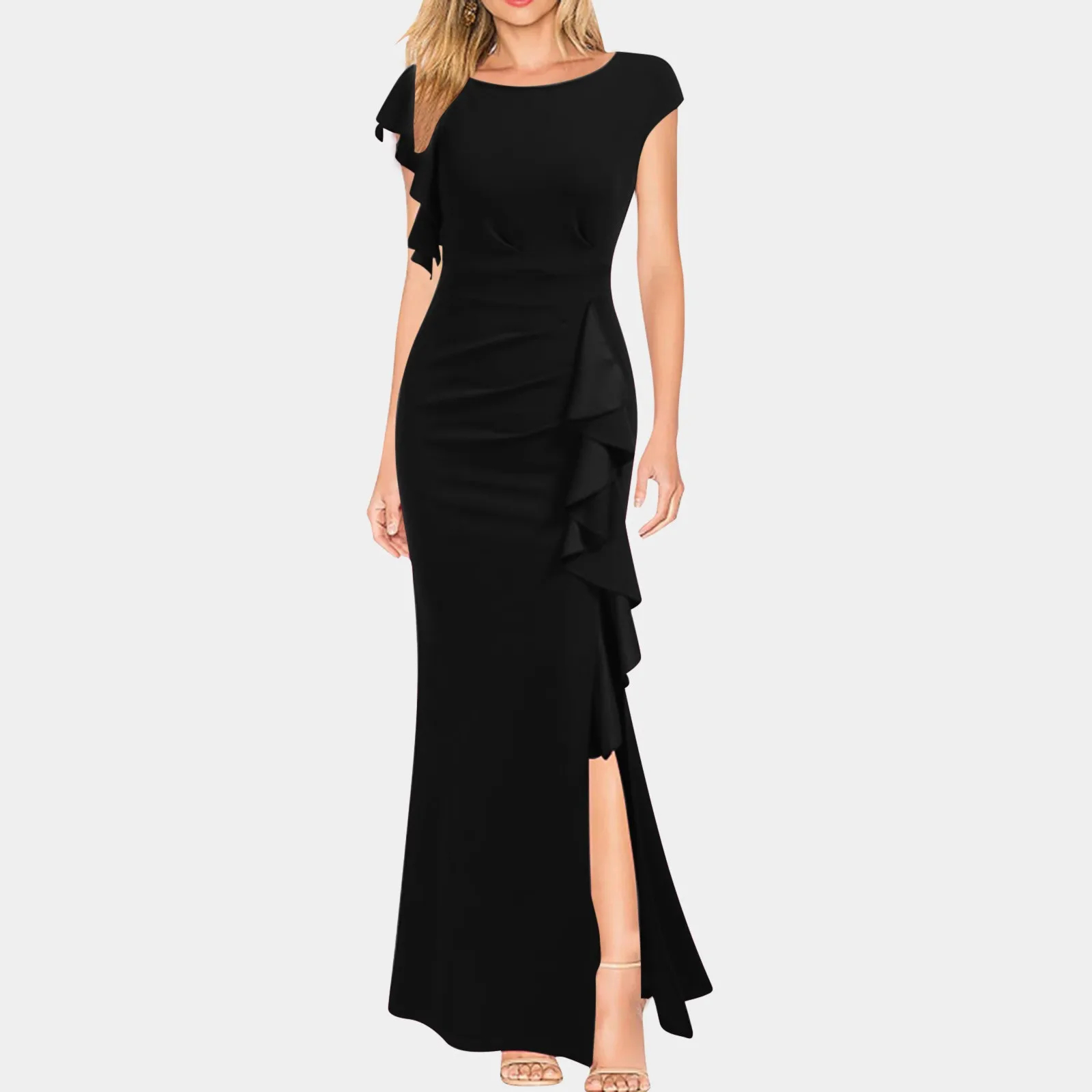 Ruffle Edge Split Cocktail Party Long Dress Women's Summer O-Neck Solid Bodycon Maxi Dress Elegant Skinny Wedding Guest Dresses
Ruffle Edge Split Cocktail Party Long Dress Women's Summer O-Neck Solid Bodycon Maxi Dress Elegant Skinny Wedding Guest Dresses