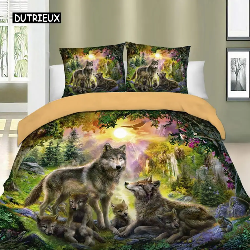 

3D Wolf Duvet Cover Set Animal Printed Single Twin Full Queen King Bedding Sets Euro Bedclothes Pillowcases For Children Kid