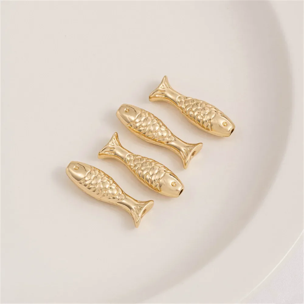 

24x7mm 14K Gold Color Plating Fish Shaped Tube Through-hole Separated Bead Handmade DIY Bracelet Necklace Accessory Materials