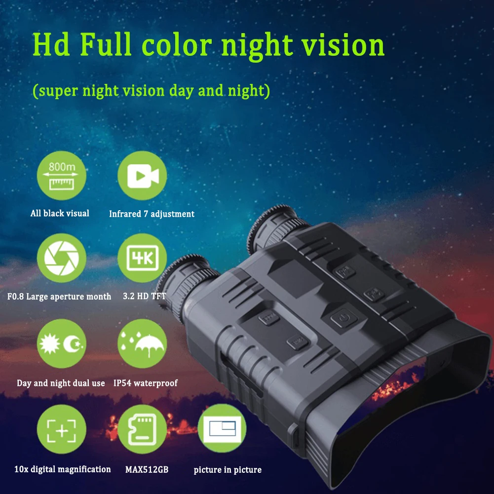 4K Night Vision Binoculars With 3.2 Inch Full Viewing Angle IPS Screen Rechargeable Lithium Battery 32GB Memory Card Outdoor
4K Night Vision Binoculars With 3.2 Inch Full Viewing Angle IPS Screen Rechargeable Lithium Battery 32GB Memory Card Outdoor