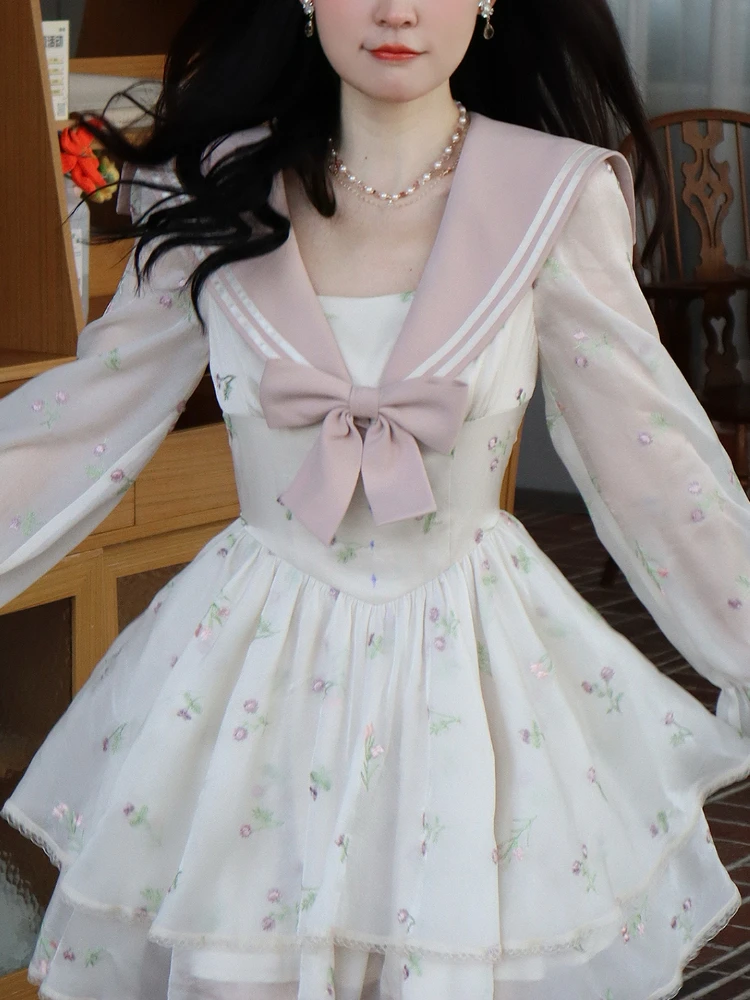 Pink Japanese Kawaii Sweet Dress Women Navy Collar Korean Lolita Cute Dress Female Black College Style Vintage Fluffy Dress 2024 
Pink Japanese Kawaii Sweet Dress Women Navy Collar Korean Lolita Cute Dress Female Black College Style Vintage Fluffy Dress 2024