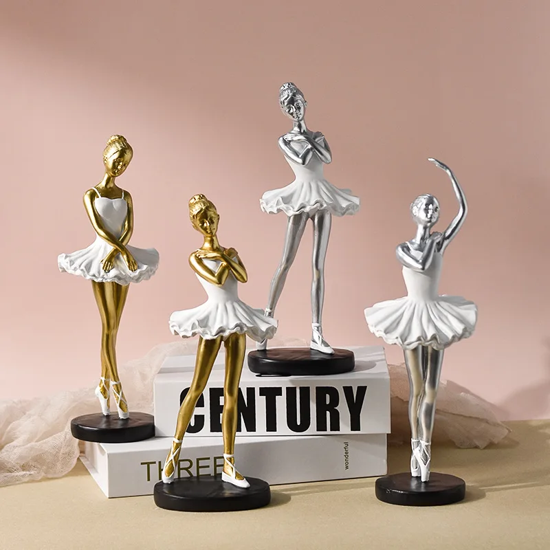 

European Resin Sculpture Golden Ballet Girl Knick-knacks Living Room Bookcase Kids Desktop Character Crafts Decoration Gifts