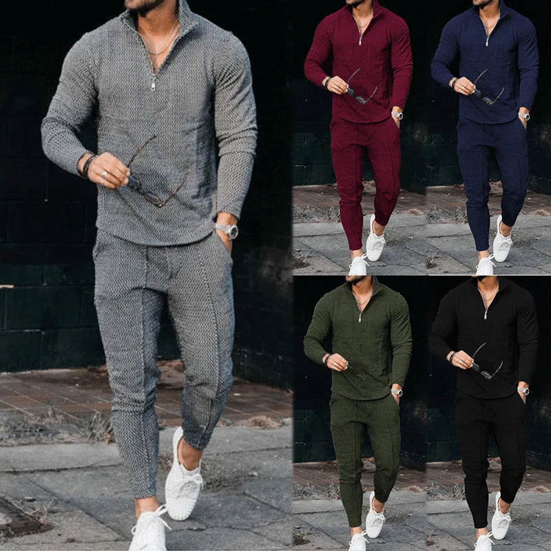 Spring Autumn Sportswear Men's Suit Fashion Zipper Stand-Up Collar Tops Long Sleeve + Slim Solid Color Trousers
Spring Autumn Sportswear Men's Suit Fashion Zipper Stand-Up Collar Tops Long Sleeve + Slim Solid Color Trousers