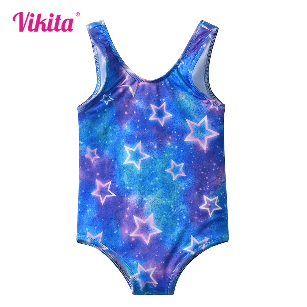 

VIKITA/2023 г. Купальник для девочек, один комплект, сиамский купальный костюм Цветной купальник для девочек, детское летнее Бикини со звездами и блестками, для детей от 4 до 10 лет