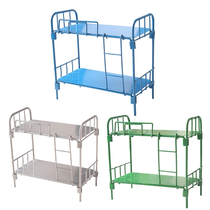 

1Pc 1:12 Dollhouse Miniature Iron Bed Dormitory Bunk Bed Mini Alloy Double Layer Bed Model Furniture Bedroom Decor Toys