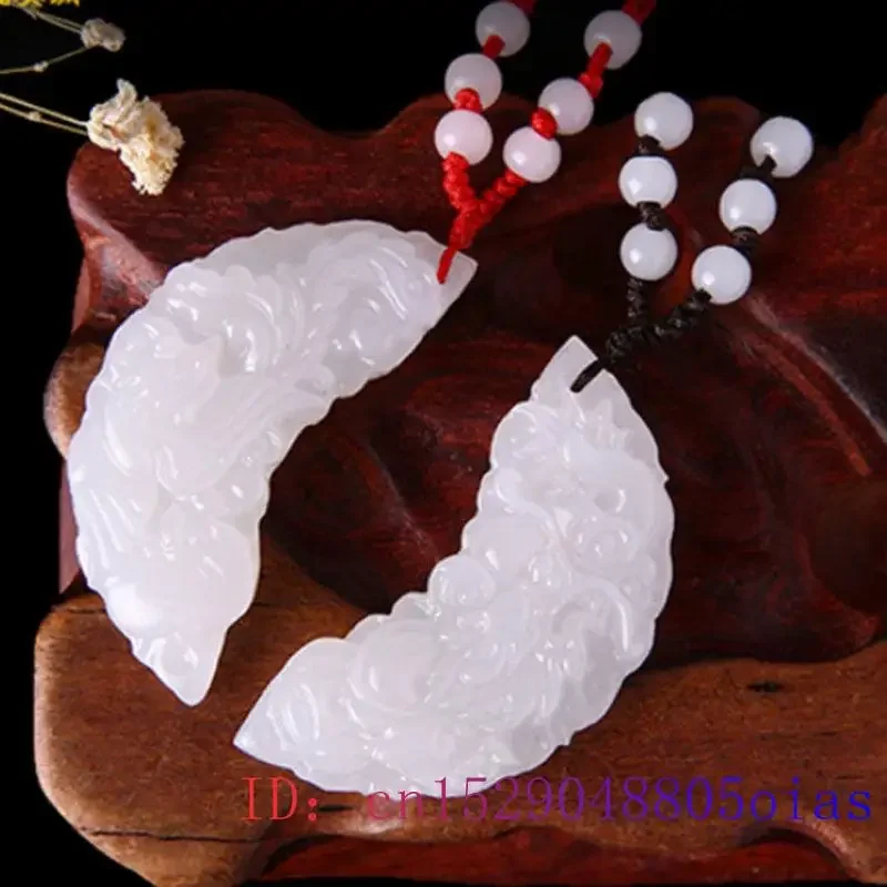 

Jade Dragon Phoenix Pendant Charm Chinese Jewelry Women Men Carved Fashion Necklace Amulet Gifts Jadeite White Natural