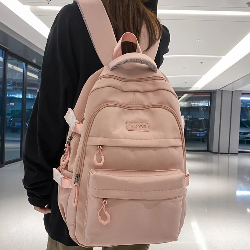 

New Solid Color Waterproof Backpack Student School Bag For Teenage Girls Simple Large-capacity Men Backpack Travel Rucksack Bags