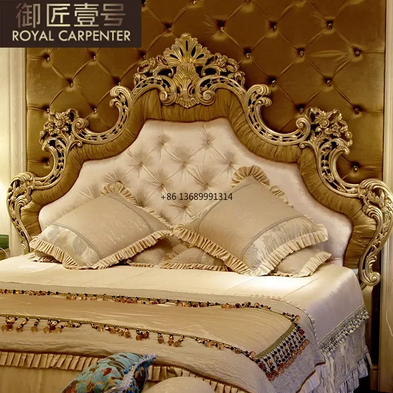 

European style bedroom furniture: princess solid wood carved master bedroom 1.8m double bed marriage