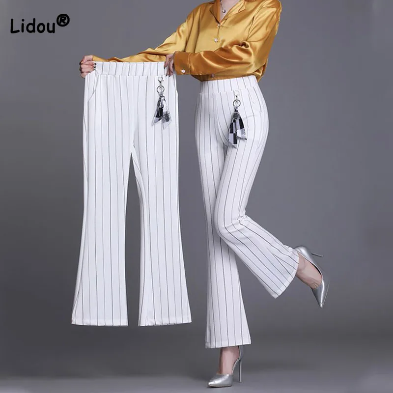

Casual Commute Women's Slim Striped Flare Pants Office Lady All-match Simplicity High Waist Spliced Trousers Female Clothing