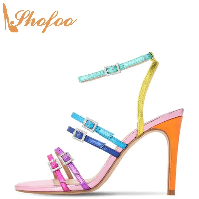 

Multicolor Stiletto High Heels Women's Sandals 2021 Narrow Band Buckle Ladies Summer Fashion New Shoes Large Size 15 16 Shofoo