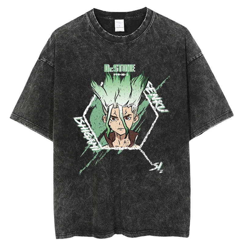 

Dr Stone Anime T Shirt Men Vintage Washed 100% Cotton T Shirts for Men 2023 New Hip Hop Streetwear Harajuku Male T-shirt