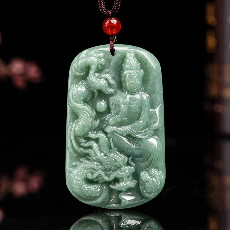 Jia Le/Hand-Carved/Natural Jade Bean Green Ride Dragon Guanyin Emerald Necklace Pendant Fine Jewelry Men Women Amulets Gift
Jia Le/Hand-Carved/Natural Jade Bean Green Ride Dragon Guanyin Emerald Necklace Pendant Fine Jewelry Men Women Amulets Gift