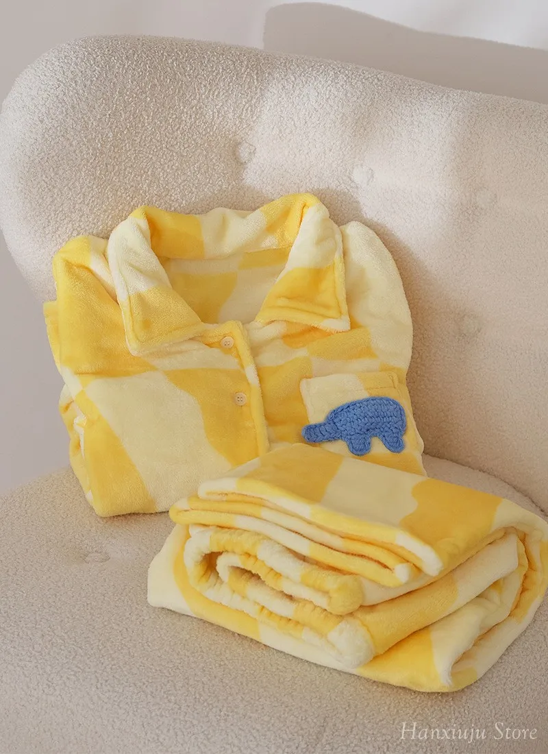 Warm Thick Flannel Casual Women's Pajamas Sets Yellow Color Long Sleeve Sleepwear Suits Winter Autumn Plus Pyjamas 4 Sa786405df4894fce8cef55f0014835b5Z