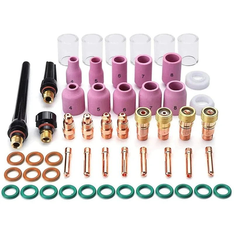 

55Pcs TIG Welding Torch Accessories For TIG WP-17/18/26 With Glass Cup Alumina Nozzle Stubby Gas Lens TIG Equipment