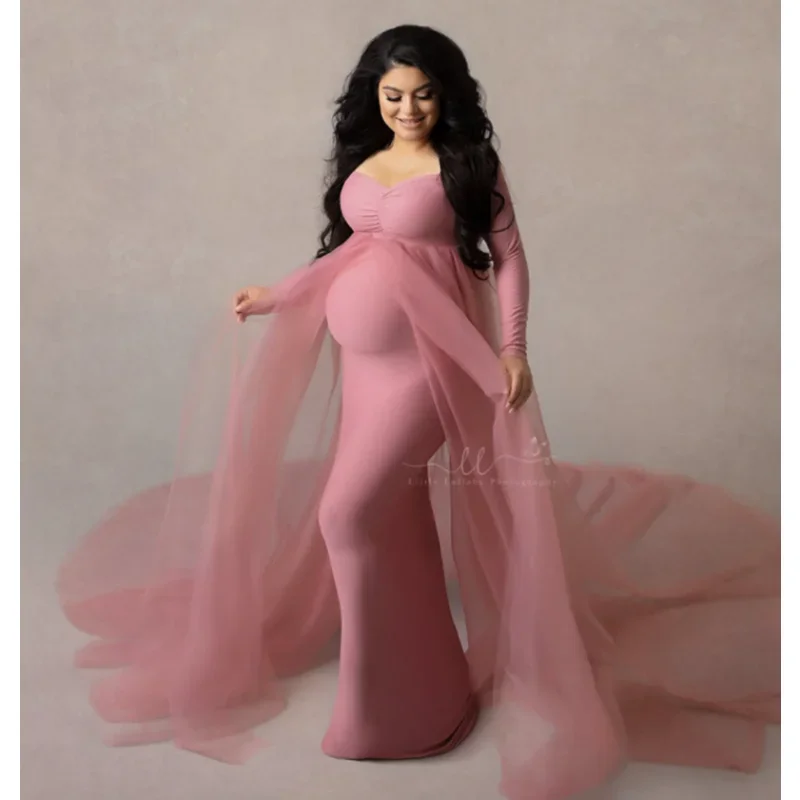 

Pregnant Photography Clothes V-neck Maternity Dresses for Photo shoot Gown Baby Shower Women Long Pregnancy Dress Four Seasons