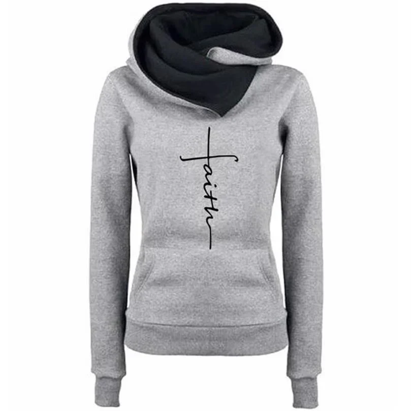 

Fashion Women Faith Sweatshirt Spring Autumn Ladies Hoodies Sweatshirts Letter Print Pullovers Casual Warm Hooded Tops