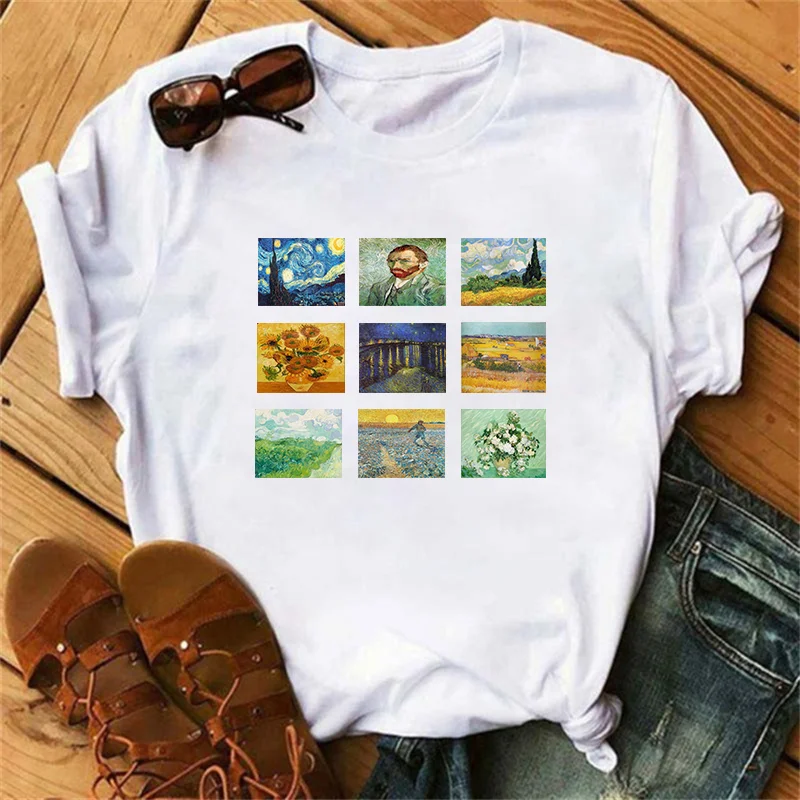 Van Gogh Works Sanskrit Printed Female Tops Breathable Casual T Shirts Fashion Summer Short Sleeve Women Crewneck Street Tshirt 
Van Gogh Works Sanskrit Printed Female Tops Breathable Casual T Shirts Fashion Summer Short Sleeve Women Crewneck Street Tshirt