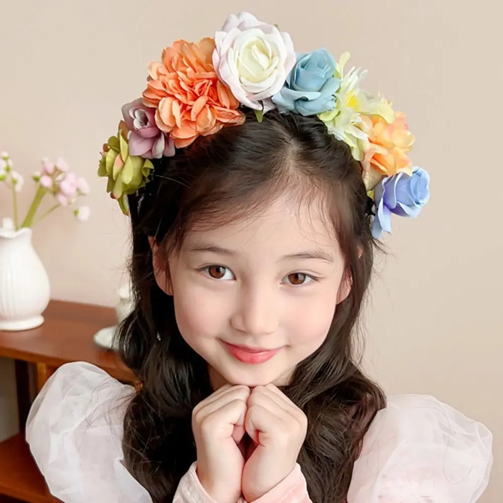 

Красочная цветочная гирлянда, милые украшения для волос из искусственных цветов, детская Цветочная повязка на голову, обруч для волос, свадебная корона
