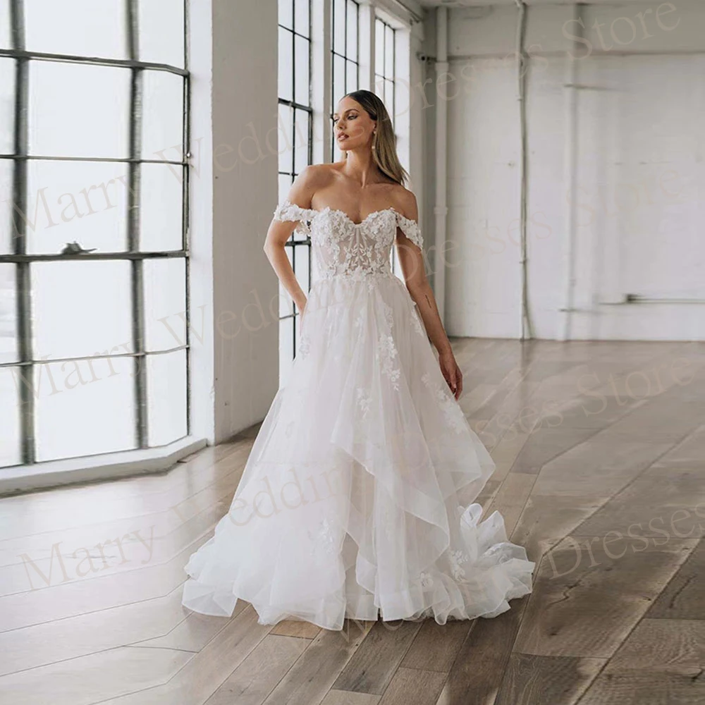

Exquisite A Line Sweetheart Wedding Dresses Appliques Lace Off The Shoulder Backless Bride Gowns Illusion Vestidos Novias Boda