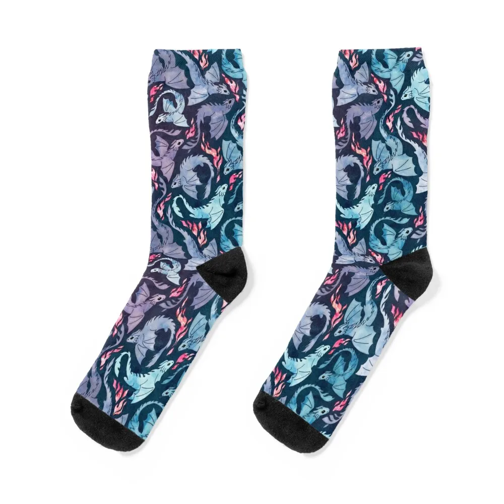 

Dragon fire dark turquoise and purple Socks hiking bright garter crazy Socks For Women Men's