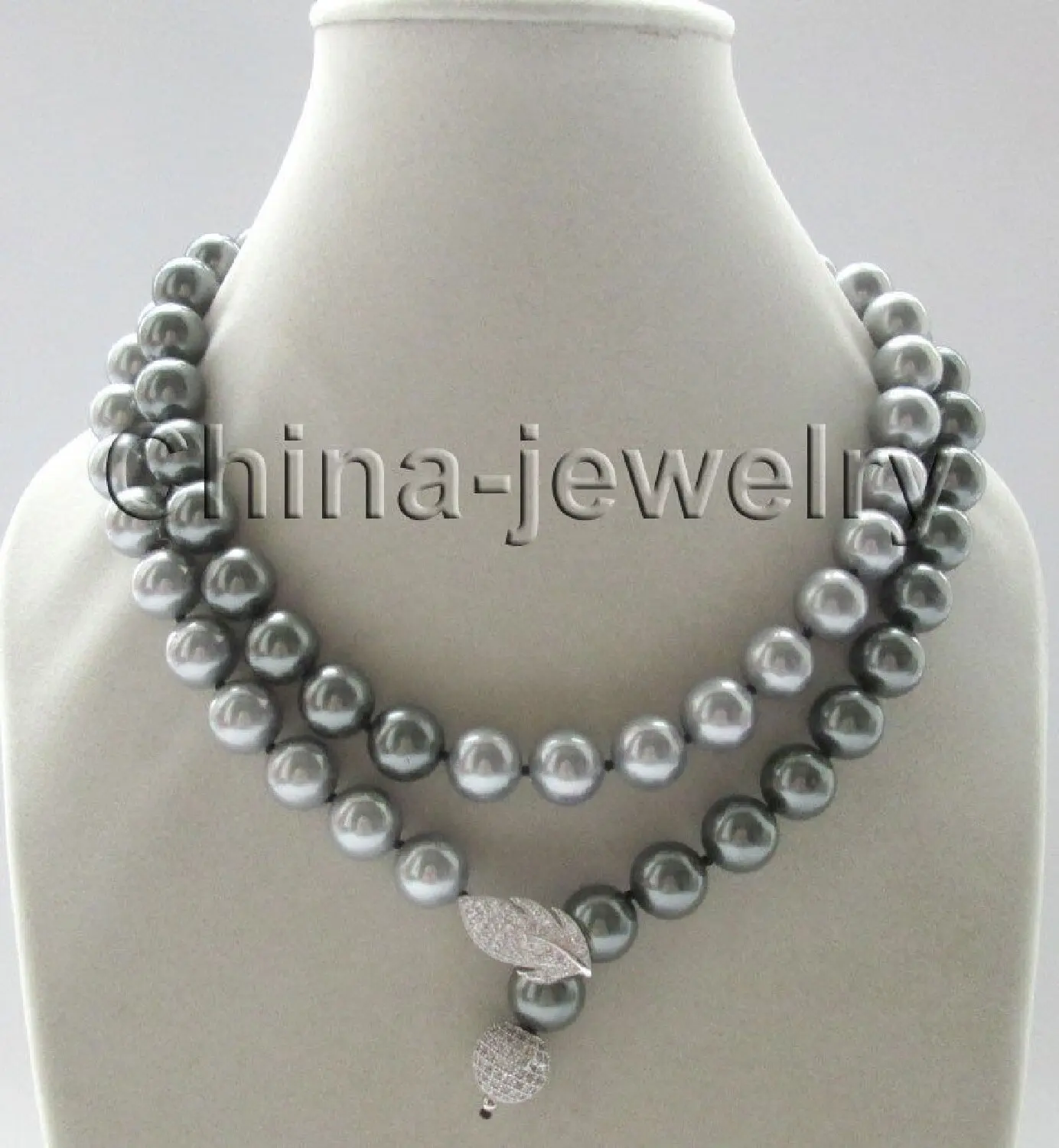 

35" 12mm peacock black + gray perfect round south sea shell pearl necklace - GP