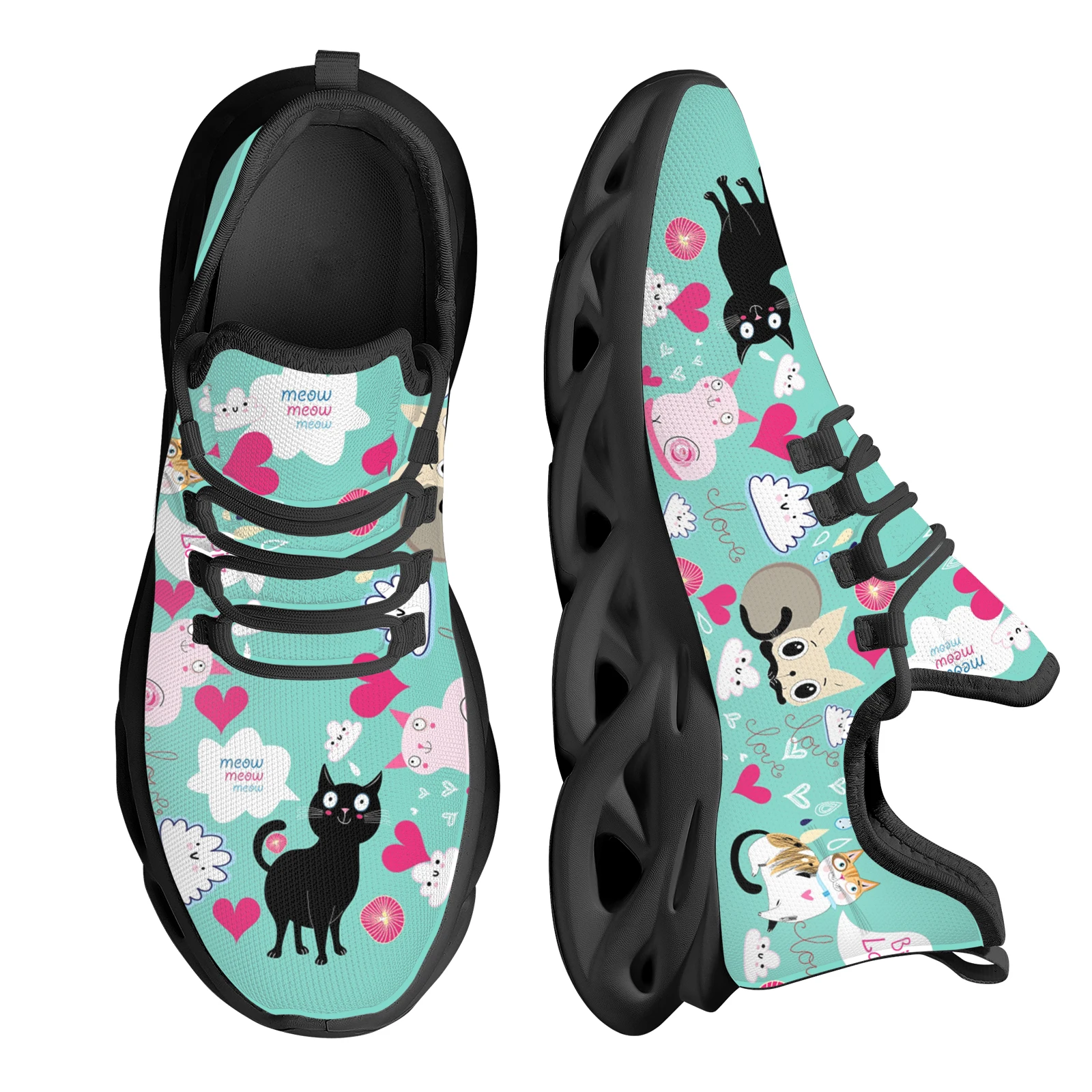 

Женские легкие кроссовки INSTANTARTS, сетчатые легкие кроссовки на платформе со шнуровкой и милым рисунком кошки, для бега и тенниса, модель 2023