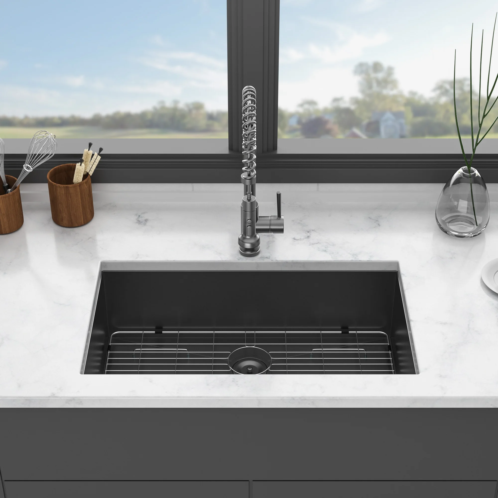 Gunmetal Black Kitchen Sink -32" Undermount Singel Bowl Kitchen basin 18 Gauge Stainless Steel with 9 Inch Deep
Gunmetal Black Kitchen Sink -32" Undermount Singel Bowl Kitchen basin 18 Gauge Stainless Steel with 9 Inch Deep